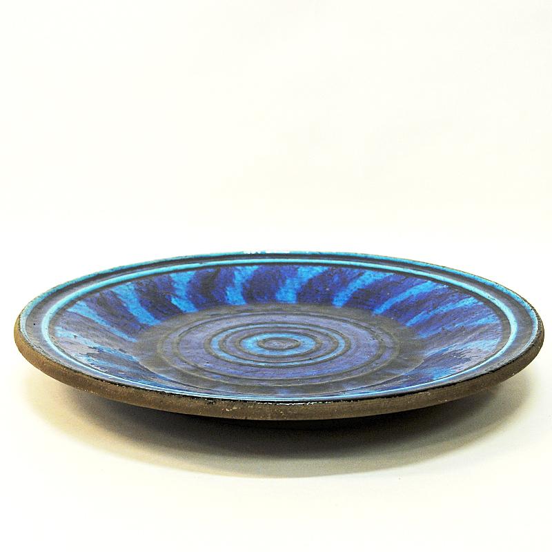 Scandinavian Modern Large Blue Ceramic Plate by Inger Persson for Rörstrand, Sweden, 1960s