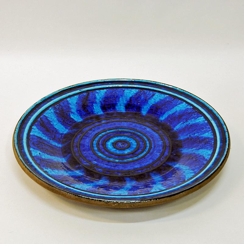 Swedish Large Blue Ceramic Plate by Inger Persson for Rörstrand, Sweden, 1960s