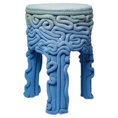 Large blue ceramic stool or sofa table by Mathilde Sauce 2024 21st design