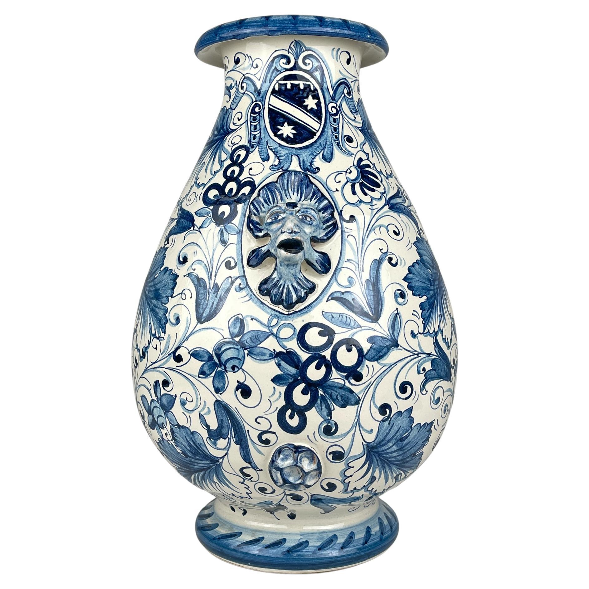 Große blaue Keramikvase von IMA aus Montelupo Florentino, Italien 1980er Jahre