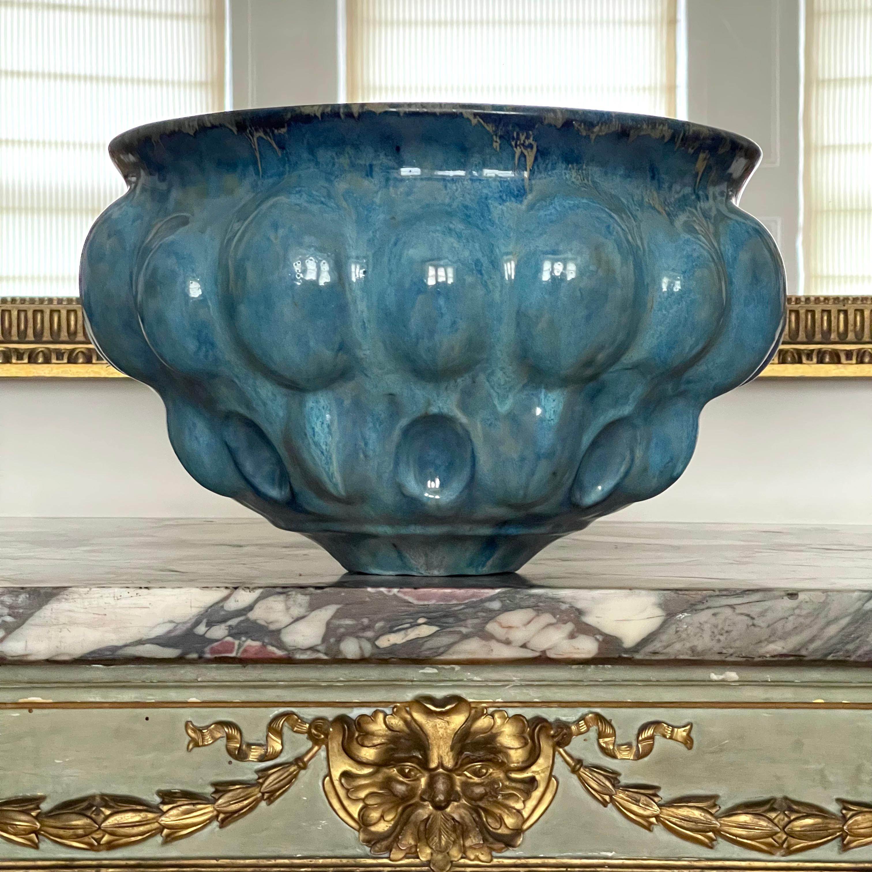 Modern Large Blue Ceramic Vessel Italian Contemporary Unique Piece For Sale