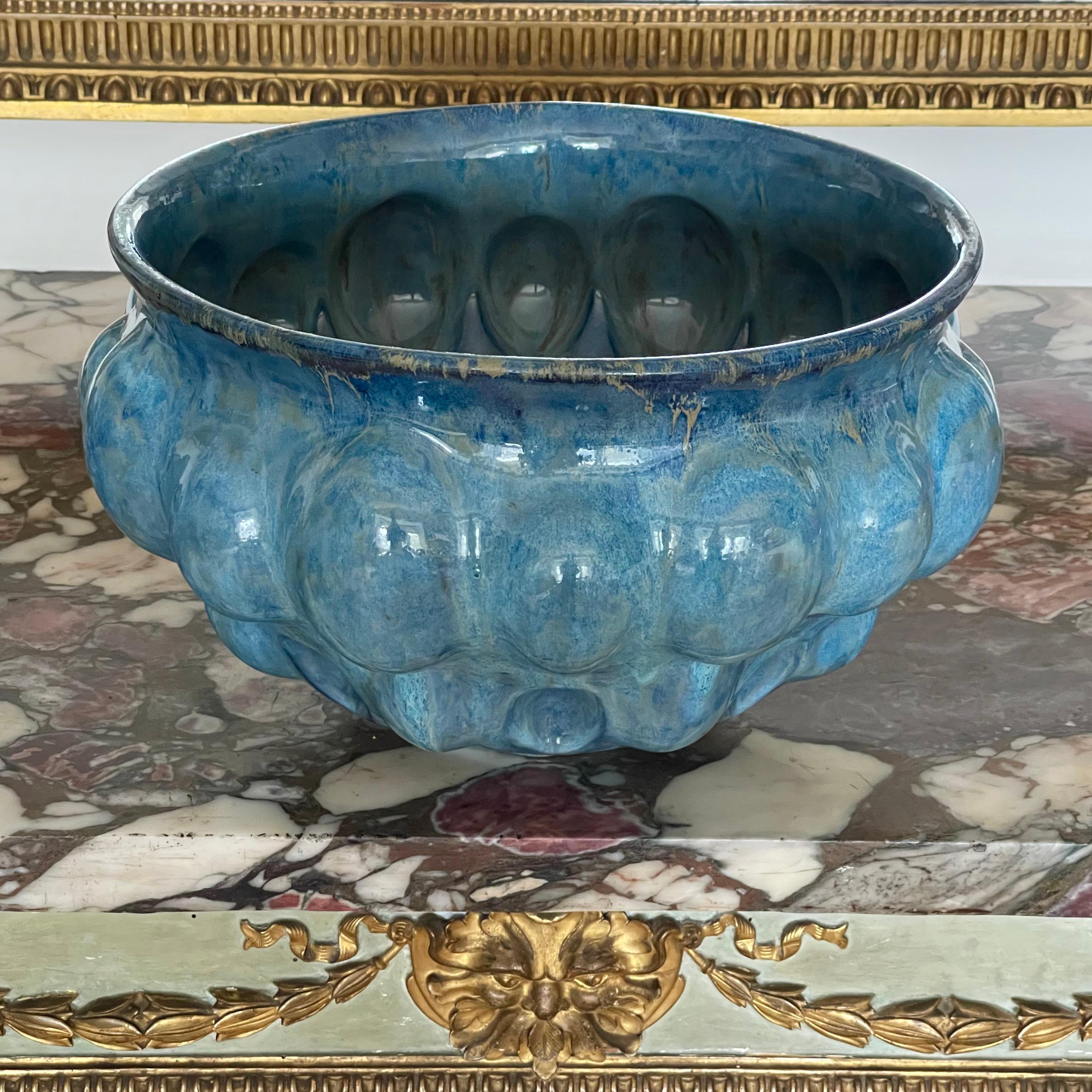 British Large Blue Ceramic Vessel Italian Contemporary Unique Piece For Sale