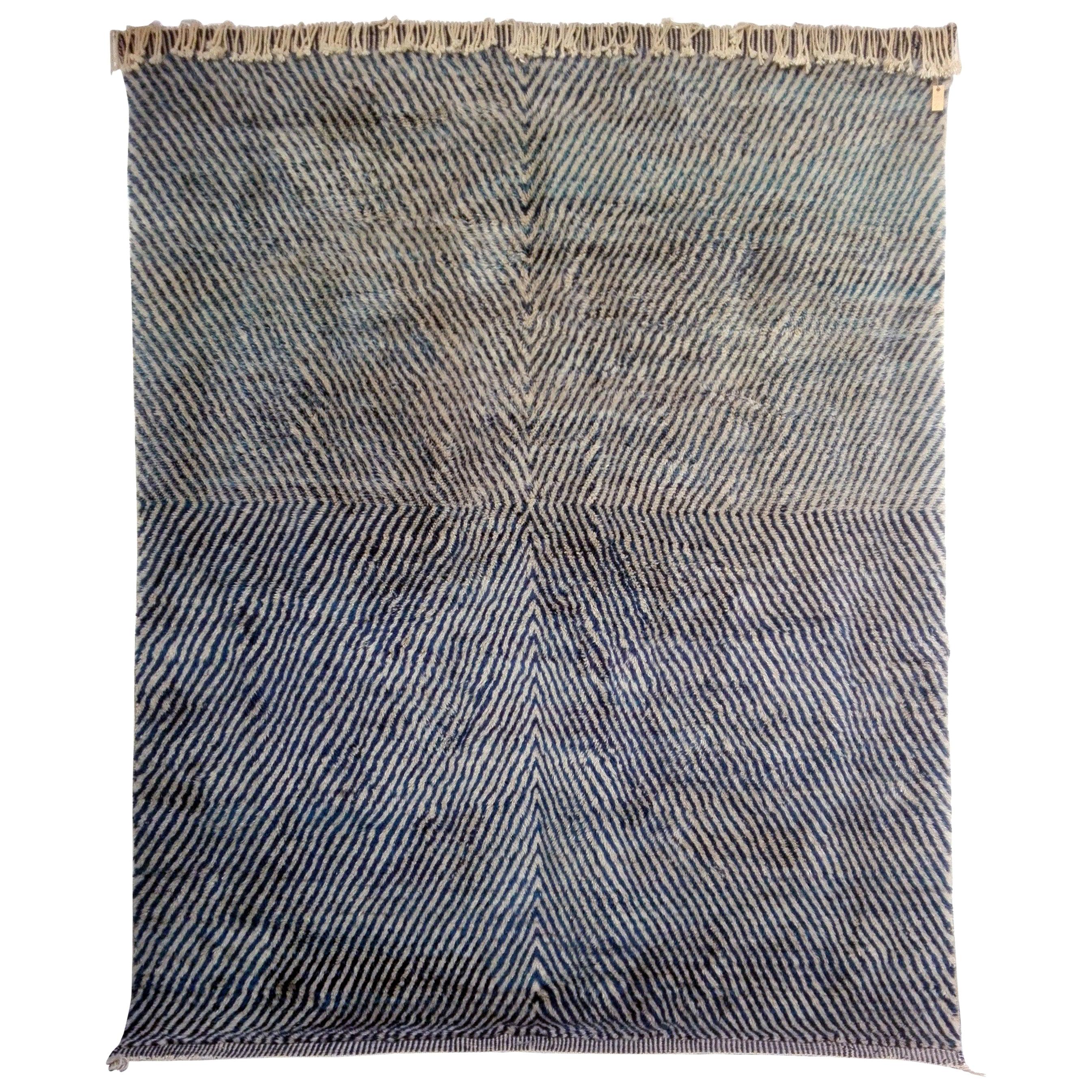 Large Blue Contemporary Moroccan Berber Rug For Sale