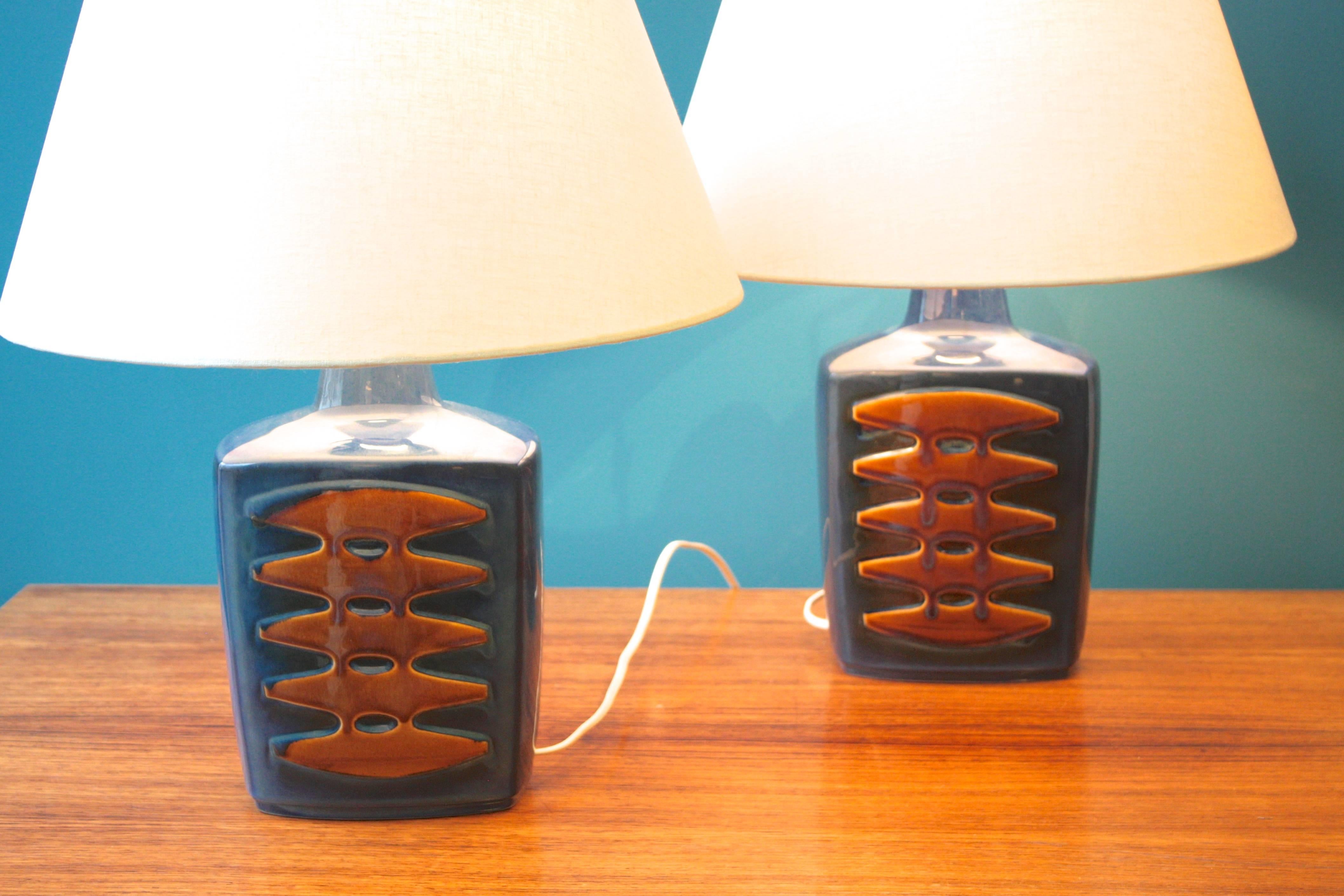 Large Blue Danish Table Lamps by Einar Johansen for Soholm, Set of Two 5