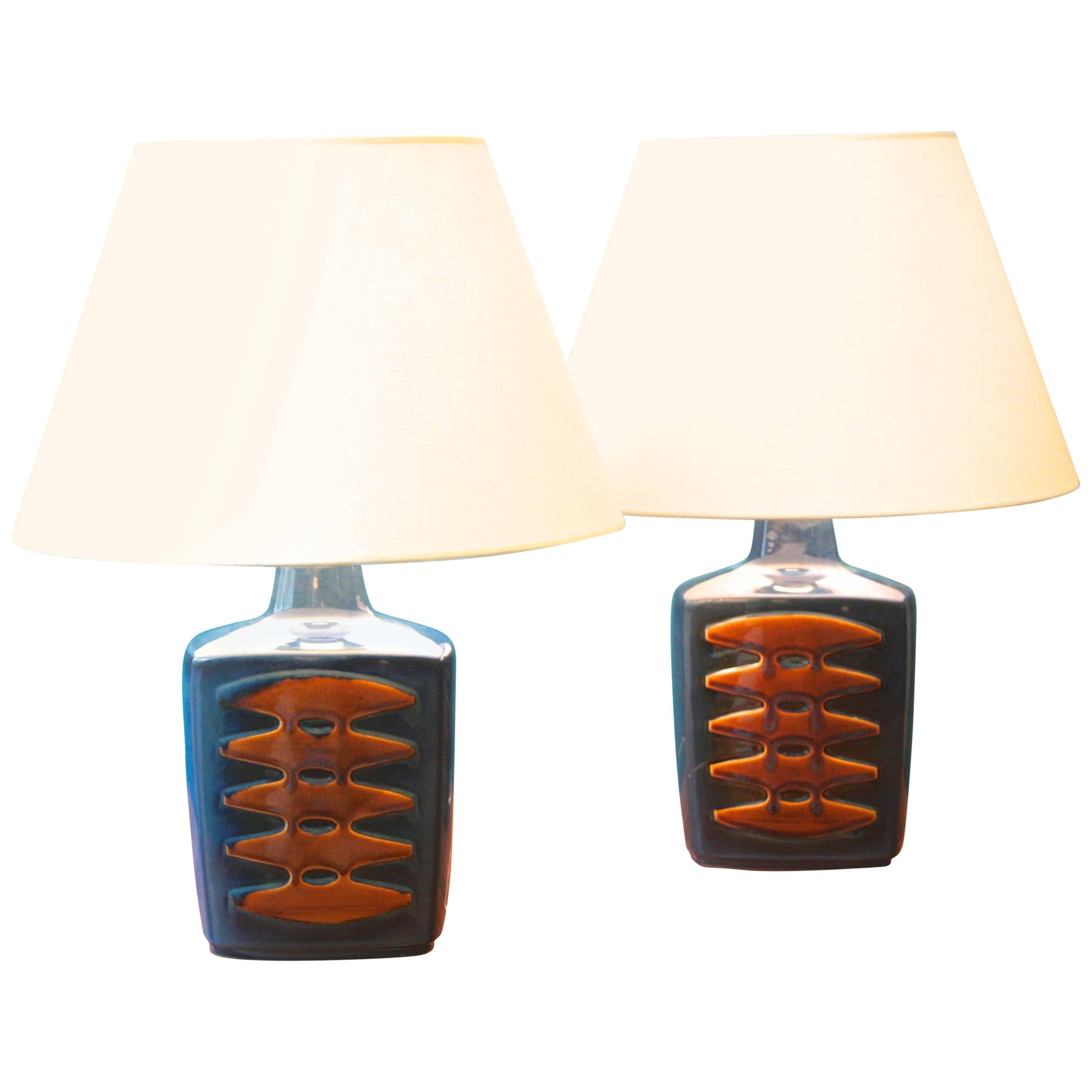 Large Blue Danish Table Lamps by Einar Johansen for Soholm, Set of Two