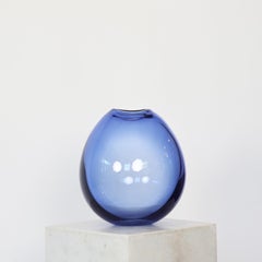 Grand vase en verre bleu en forme de goutte par Per Lütken pour Holmegaard, années 1950, Danemark
