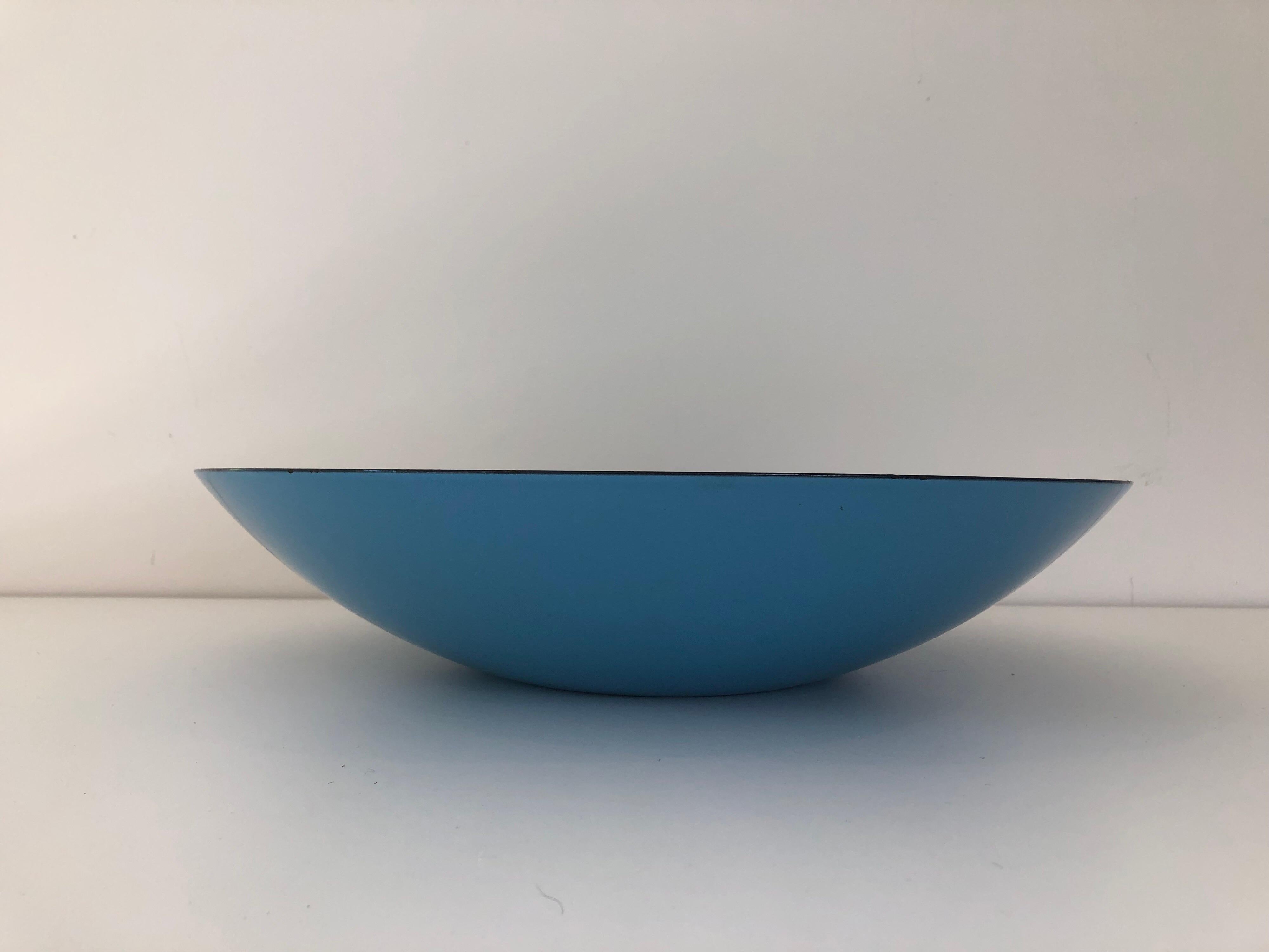 Scandinavian Modern Large Blue Enamel Krenit Bowl by Herbert Krenchel For Sale