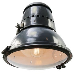Large Blue Enamel Vintage Industrial Round Glass Pedant Lights
