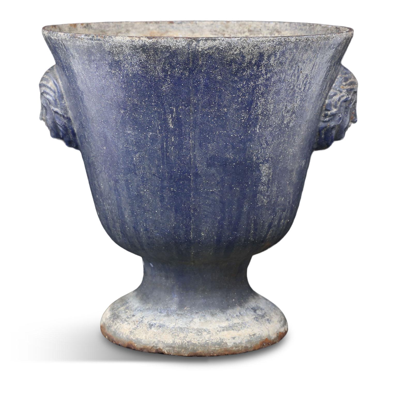 19th Century Large Blue Enameled Rouen Urn