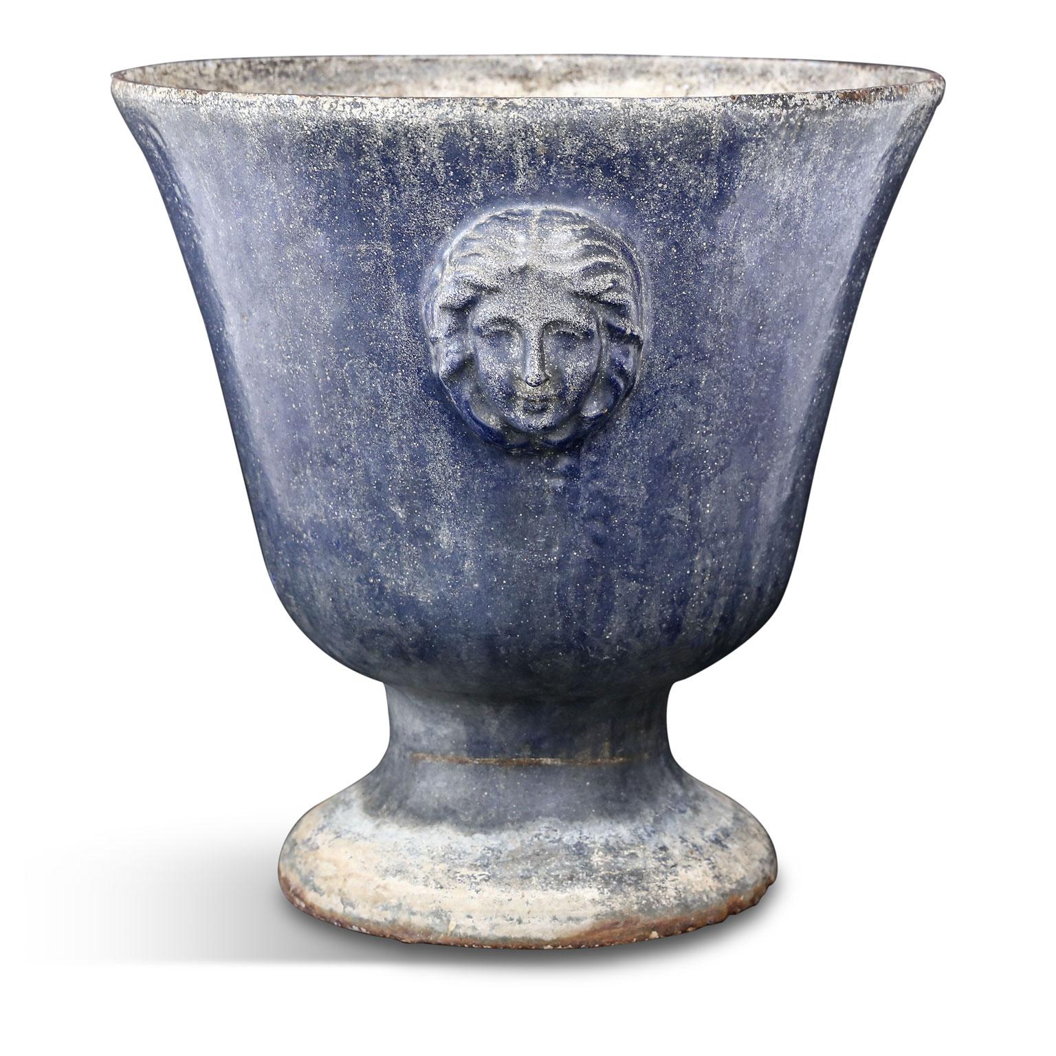 Large Blue Enameled Rouen Urn 1