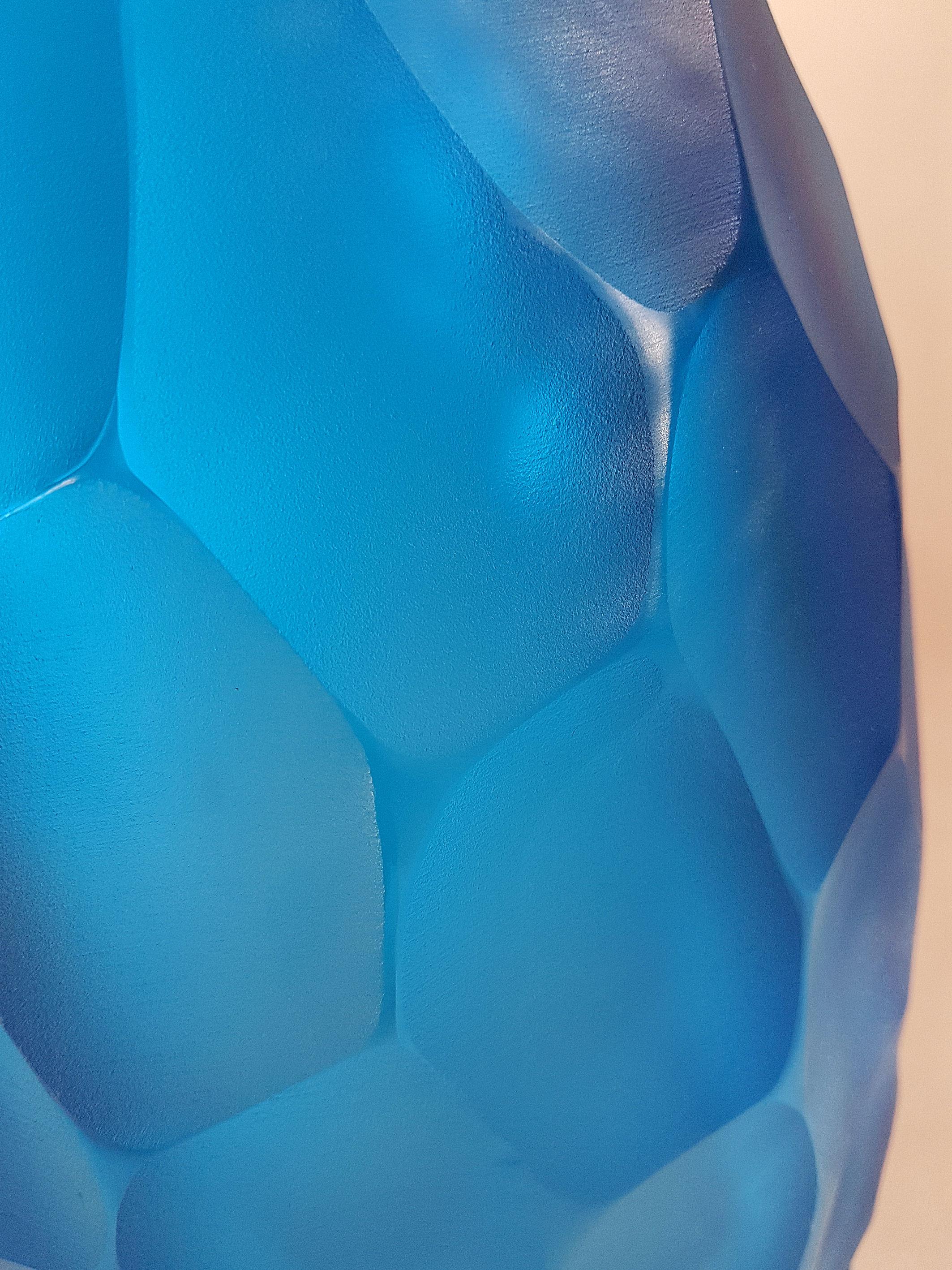 Large Mid-Century Modern Blue Faceted Murano Glass Vase by Simone Cenedese Italy In Excellent Condition In Dallas, TX
