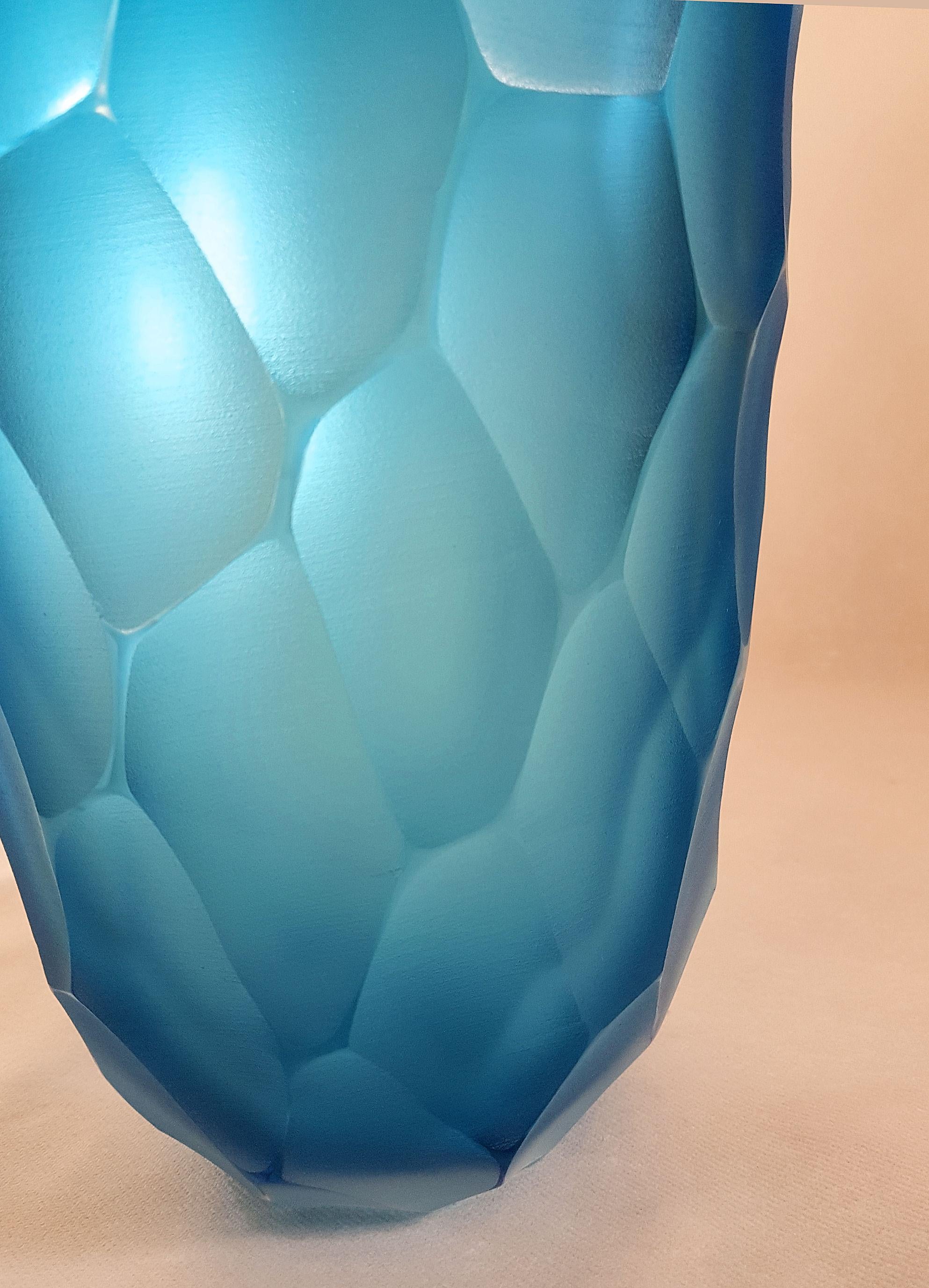 Late 20th Century Large Mid-Century Modern Blue Faceted Murano Glass Vase by Simone Cenedese Italy