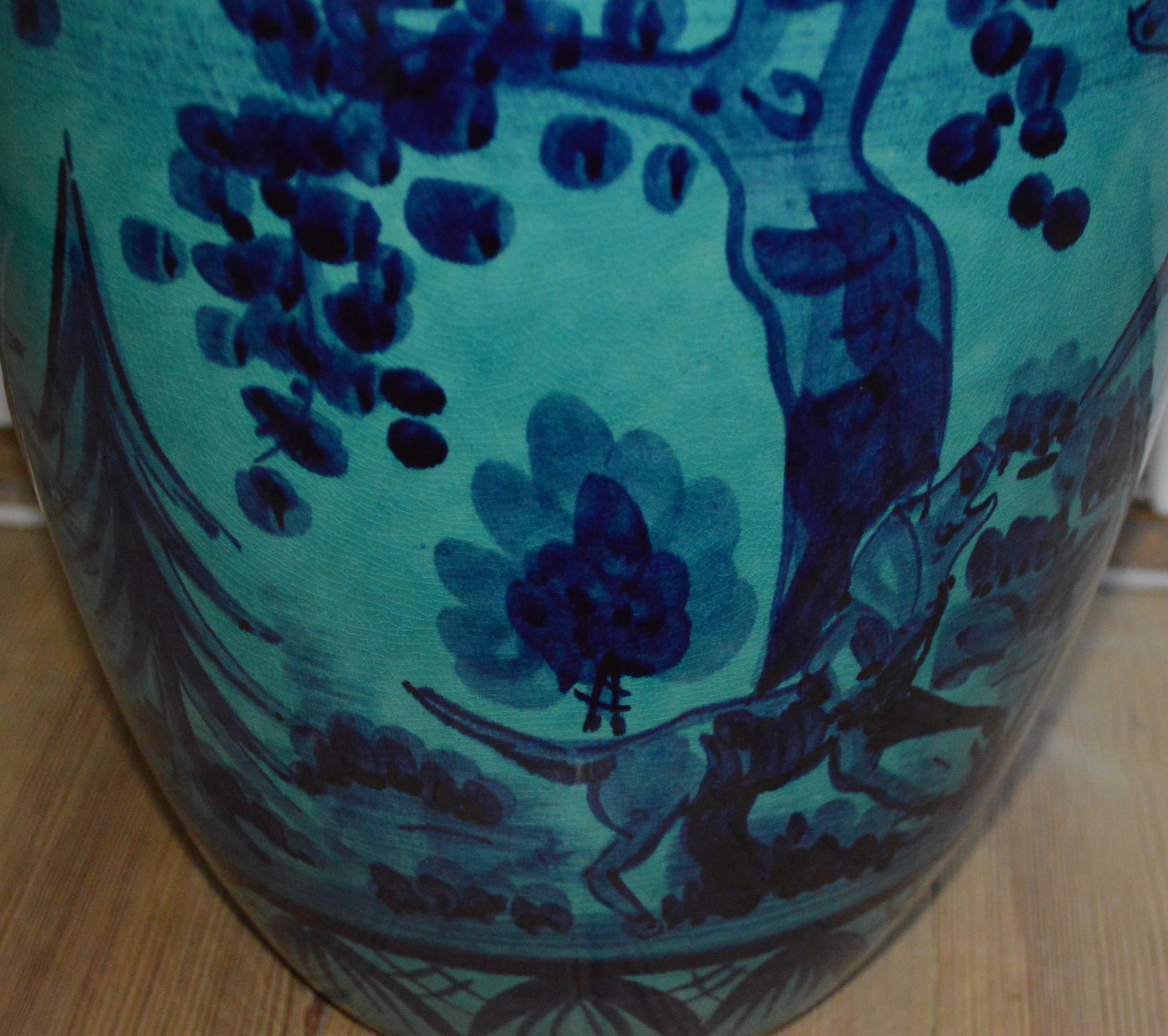 Ceramic Large Blue Porcelain Floor Vase With Hunting Motive 