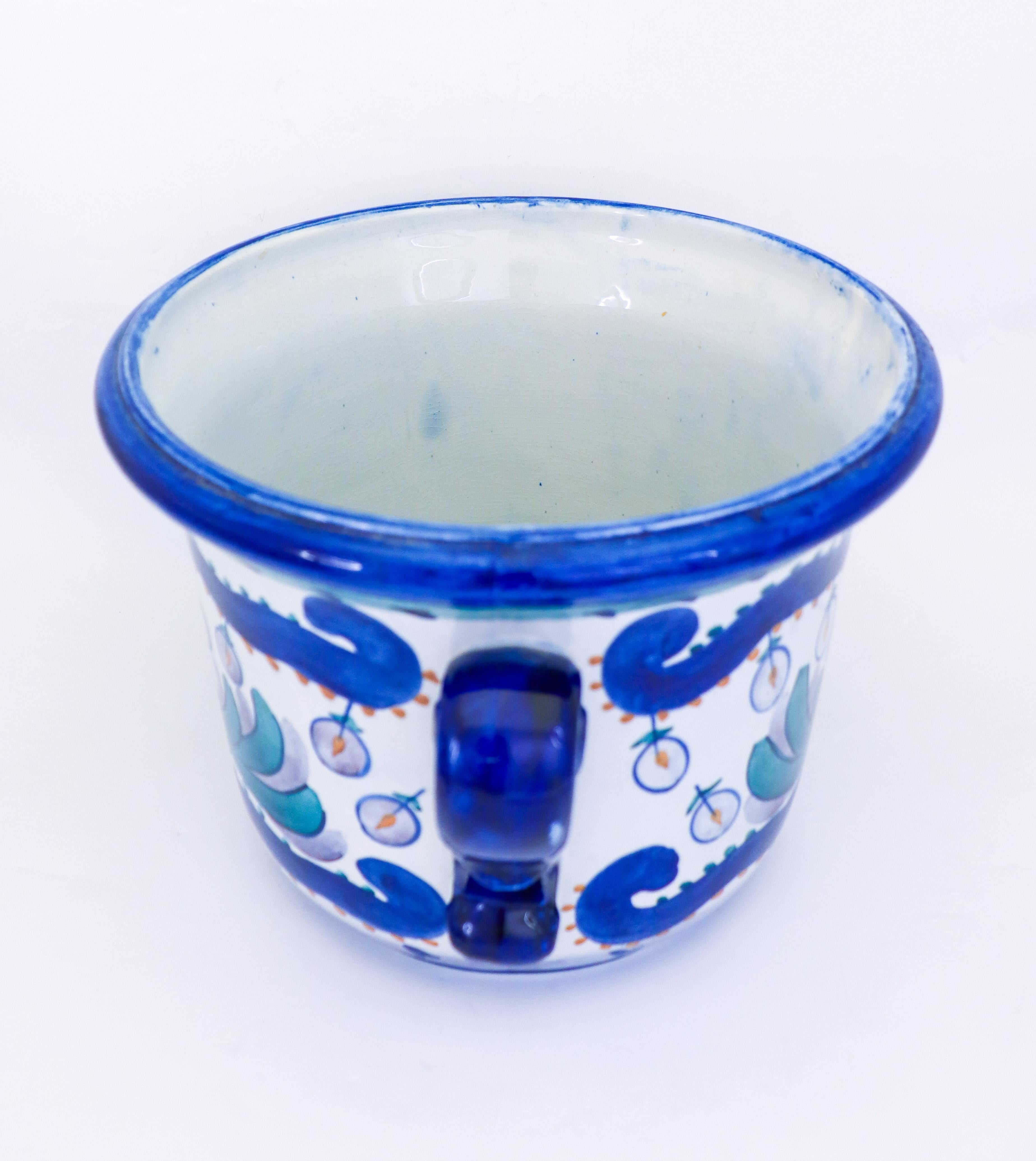 Glazed Large Blue Flower Pot - Edward Hald - Rörstrand 1920s 