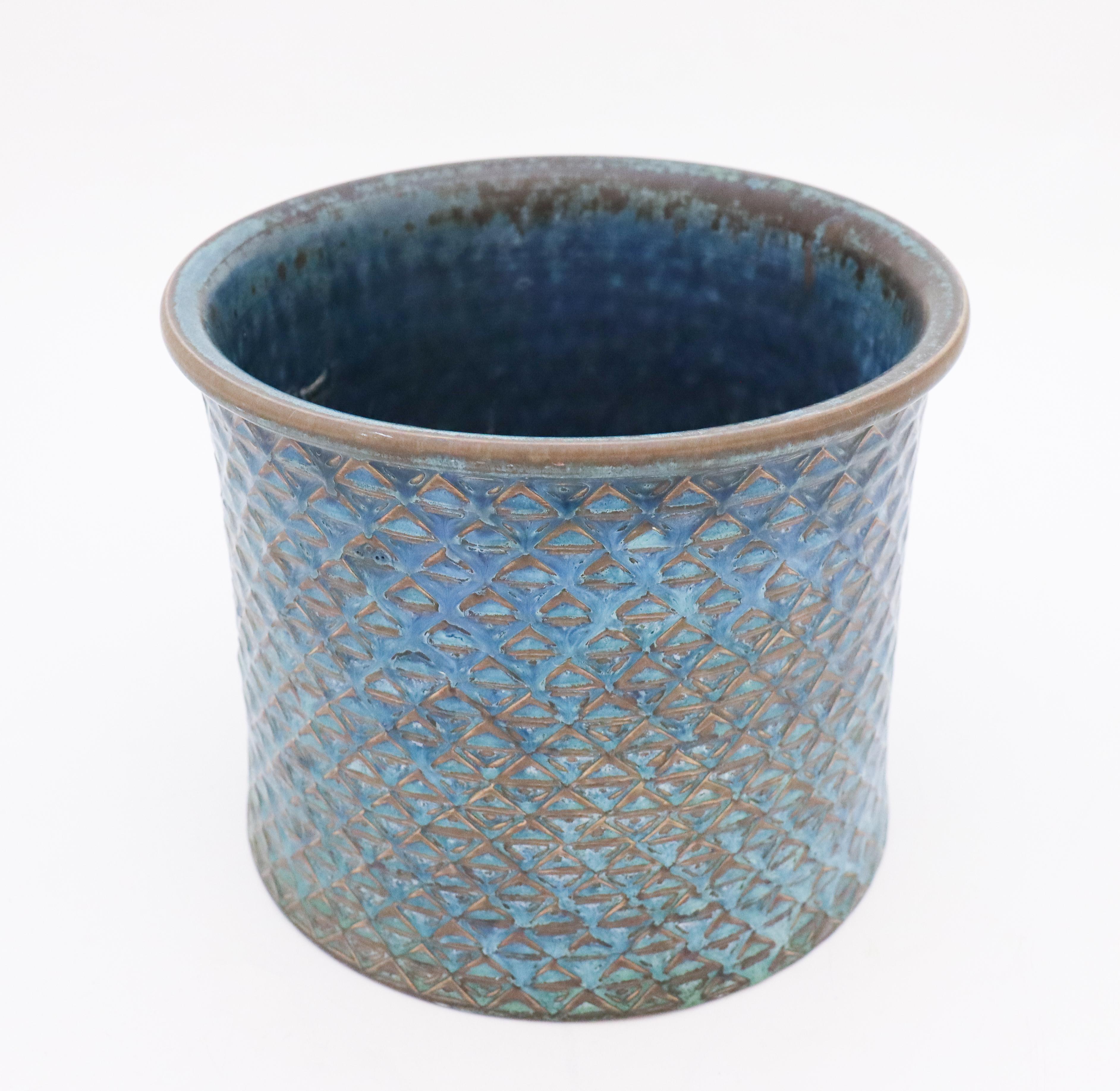 Scandinavian Modern Large Blue Flower Pot in Stoneware, Stig Lindberg, Gustavsbergs Studio, Vintage