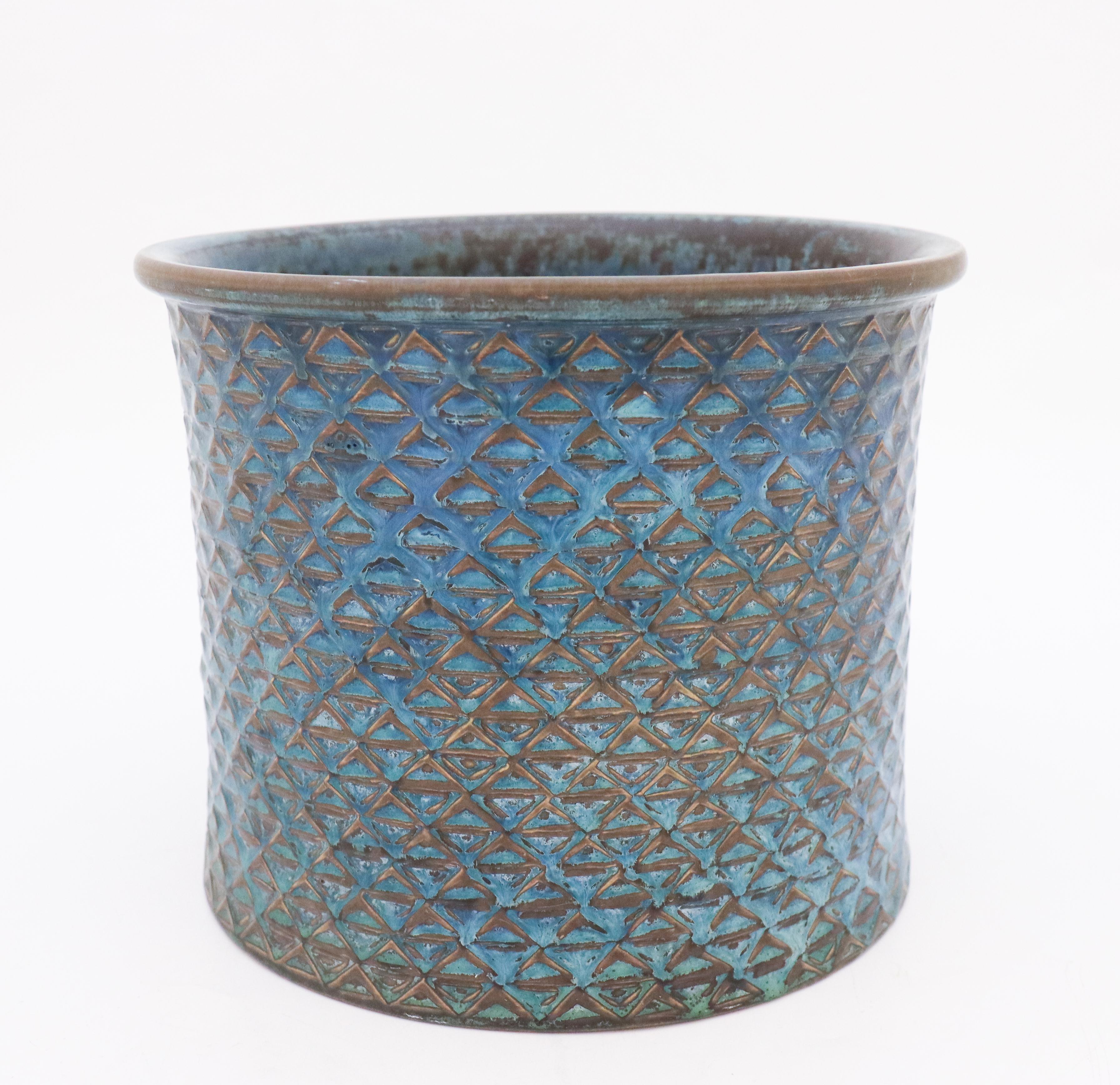 Swedish Large Blue Flower Pot in Stoneware, Stig Lindberg, Gustavsbergs Studio, Vintage