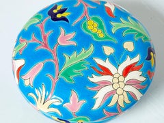 Grande boîte Art Déco fleurs bleues Emaux de Longwy, 1950