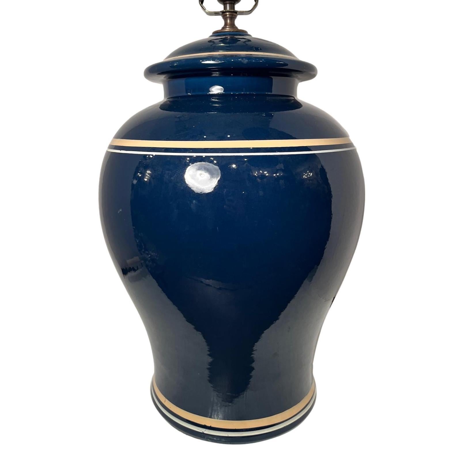Mid-20th Century Large Blue French Porcelain Lamp For Sale