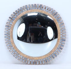 Large blue glass and resin convex mirror in the manner of Line Vautrin