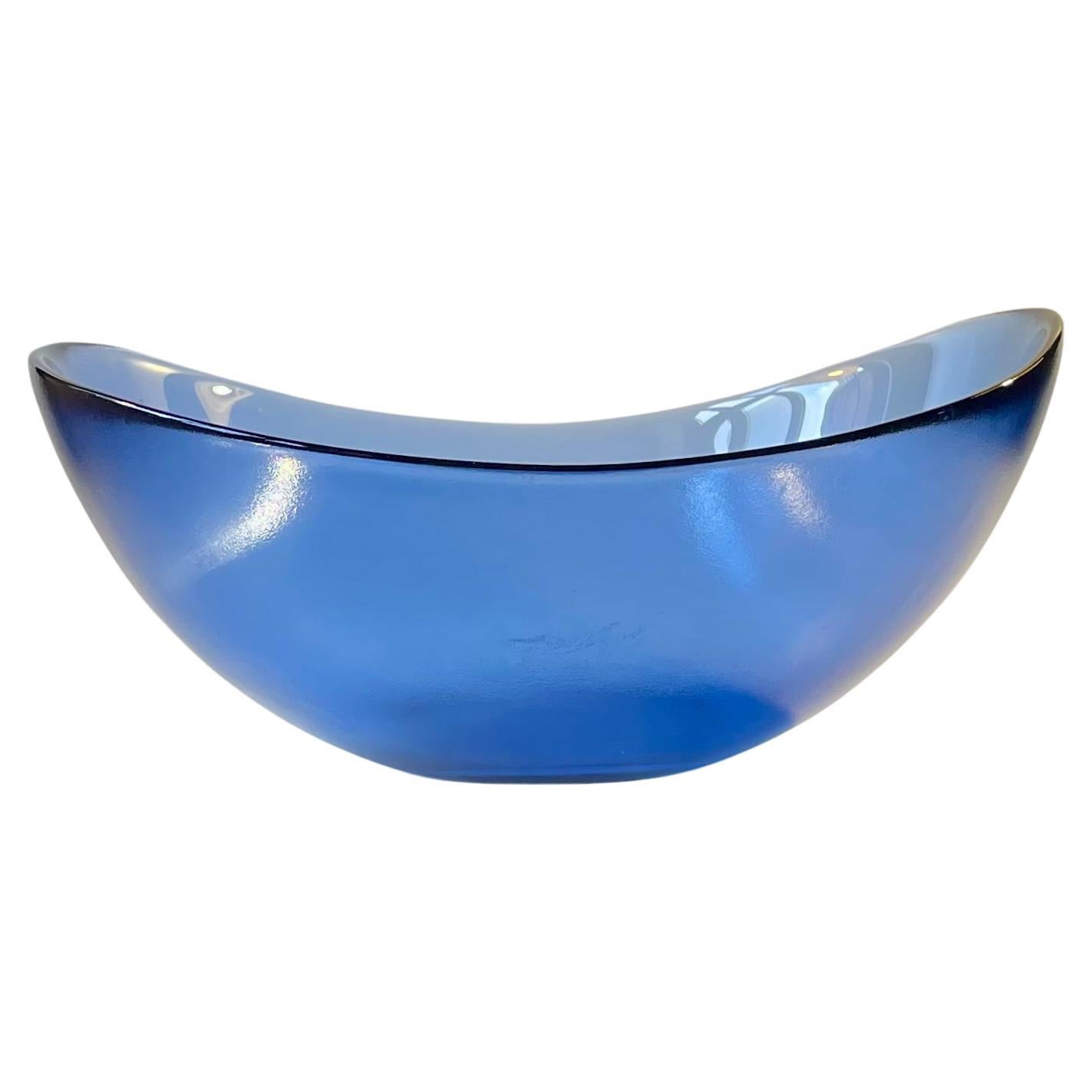 Large Blue Glass Bowl by Per Lütken for Holmegaard, 1980s For Sale