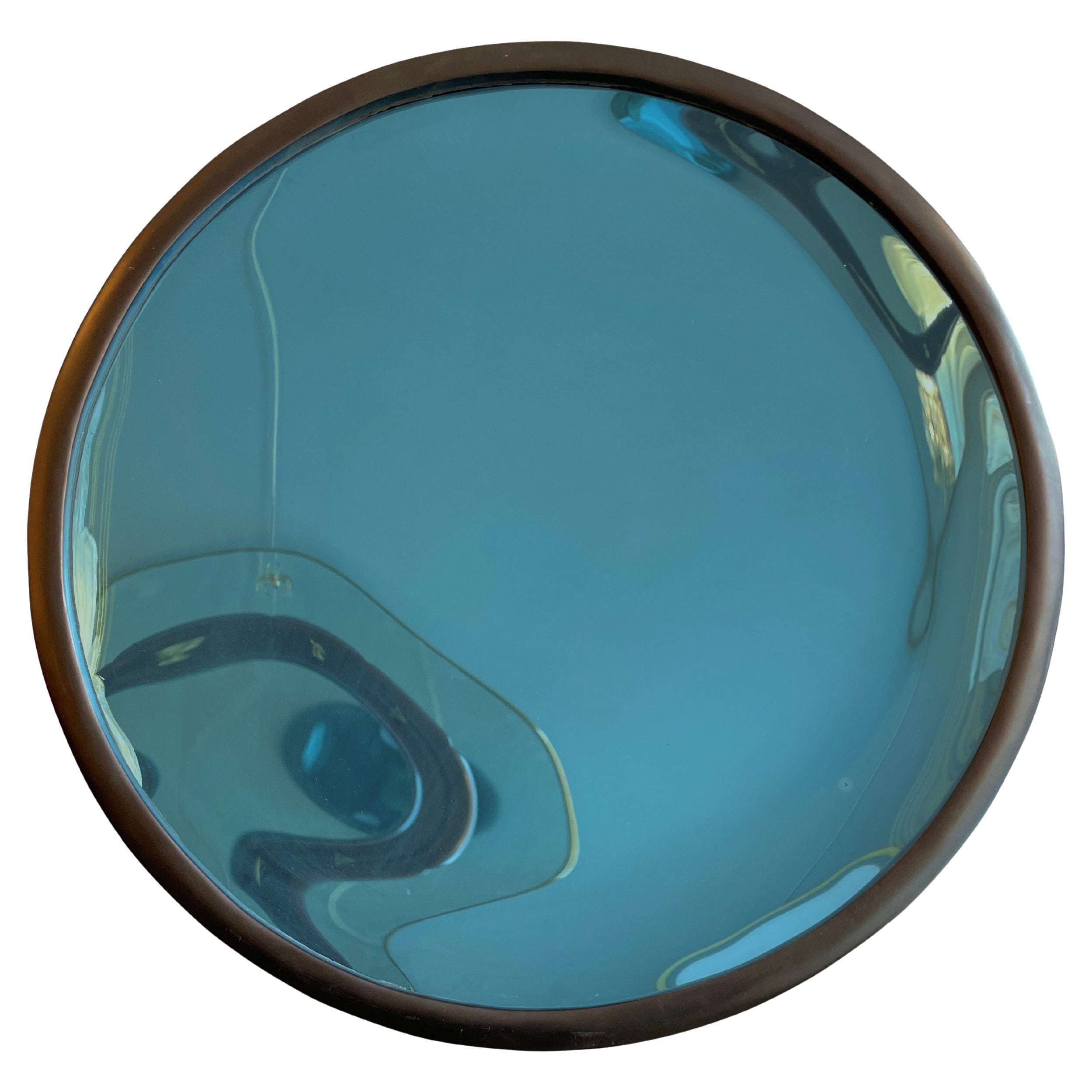 Großer konkaver Spiegel aus blauem Glas mit ebonisiertem Rahmen
