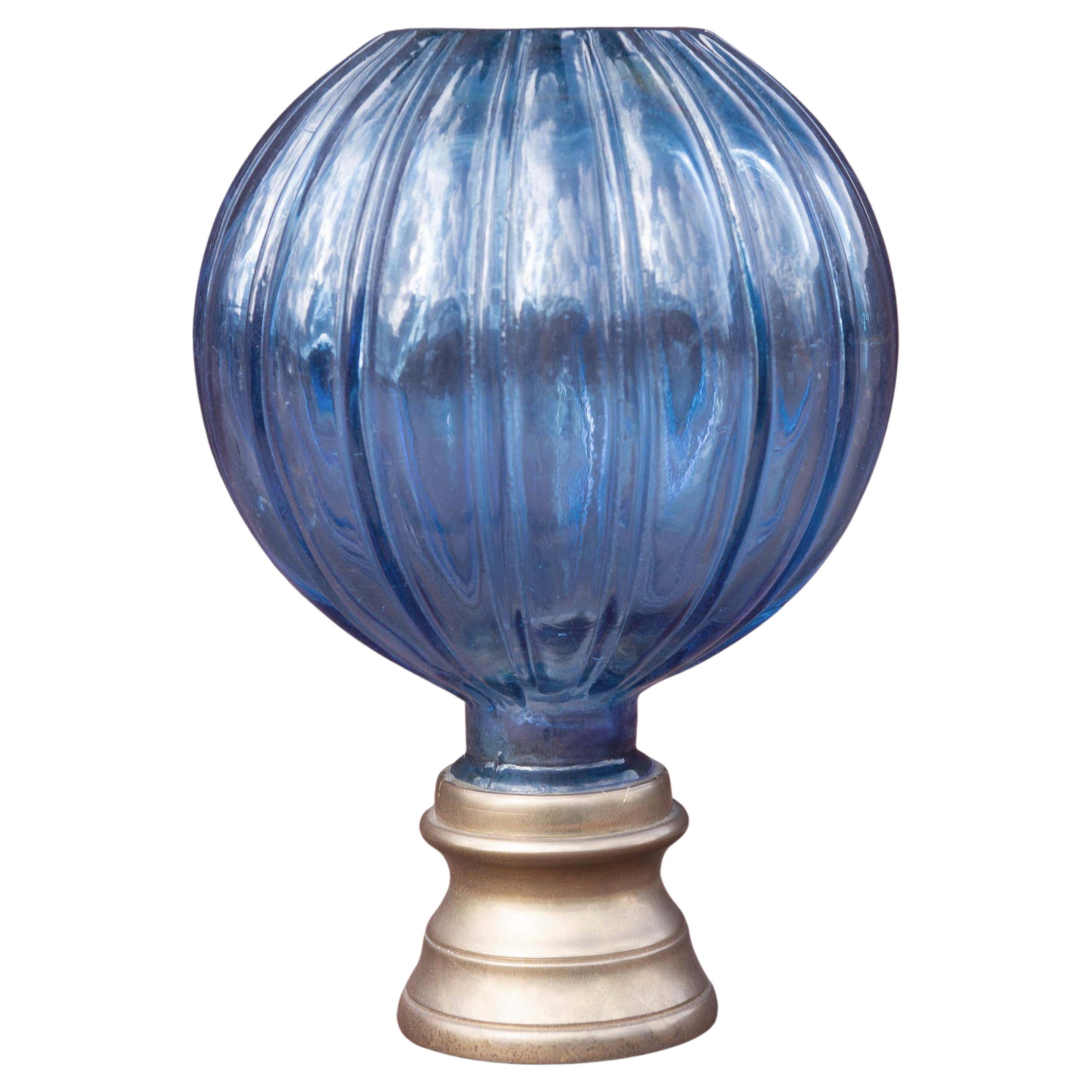 Large Blue Glass Newel Post Finial