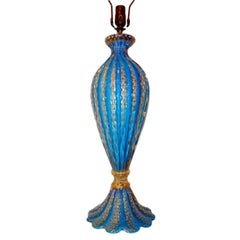 Used Large Blue Glass Table Lamp