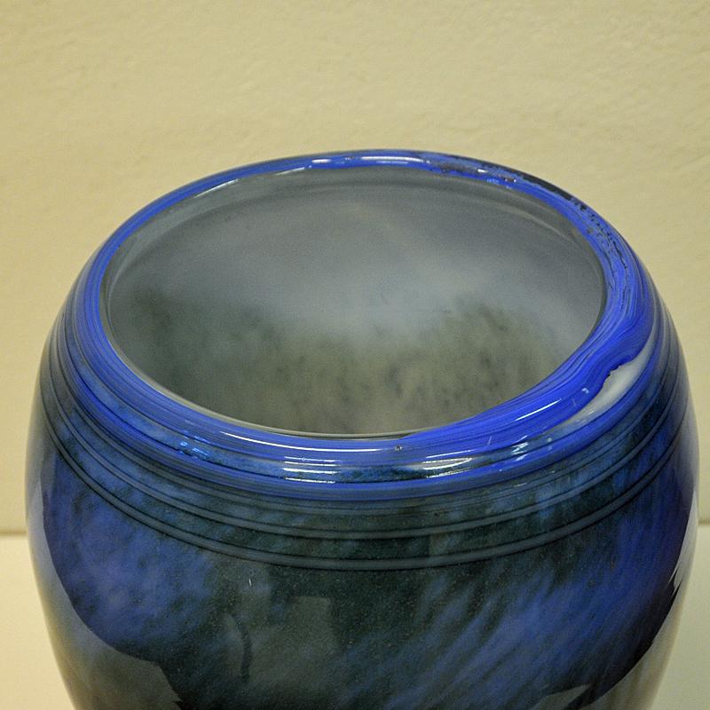 Scandinavian Modern Large Blue Vintage Glass vase By Maud G. Bugge -Hadeland Glassverk 1980s, Norway