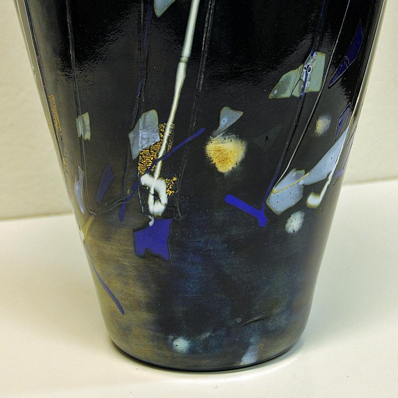 Glazed Large Blue Vintage Glass vase By Maud G. Bugge -Hadeland Glassverk 1980s, Norway