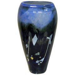 Large Blue Vintage Glass vase By Maud G. Bugge -Hadeland Glassverk 1980s, Norway