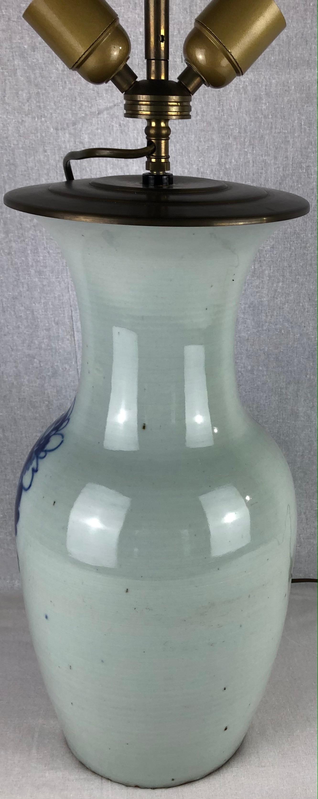 Large Blue-Glazed French Porcelain Table Lamp In Good Condition For Sale In Miami, FL