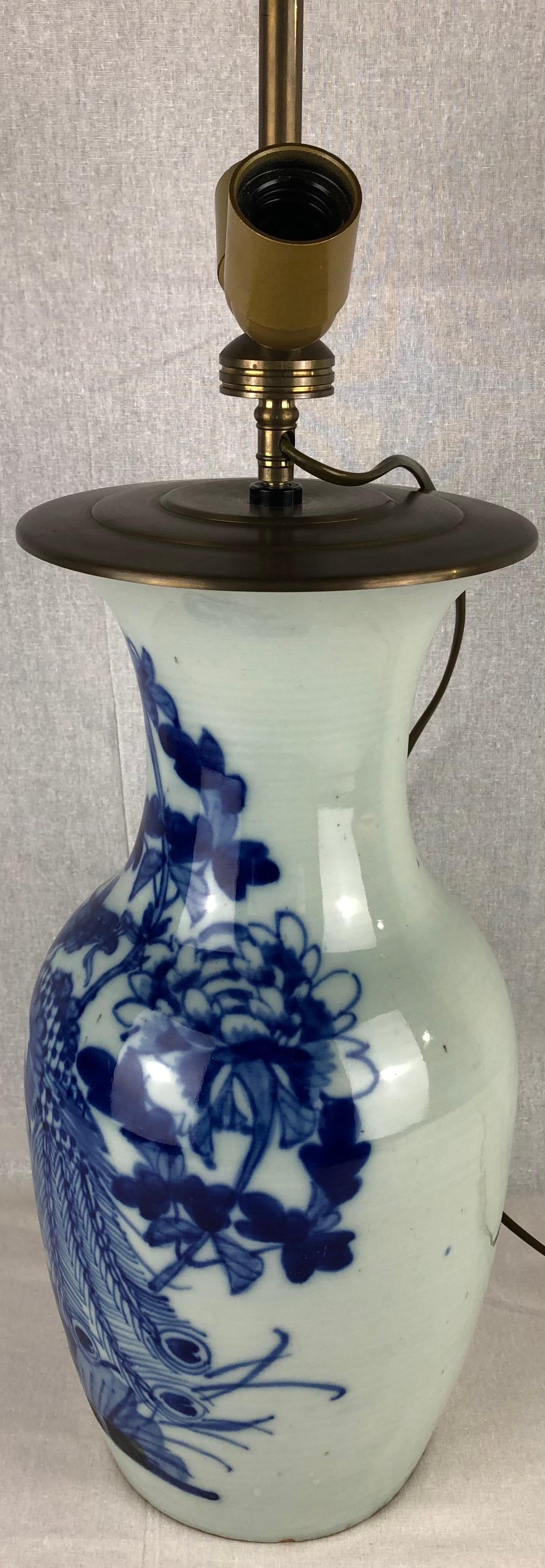 20th Century Large Blue-Glazed French Porcelain Table Lamp For Sale