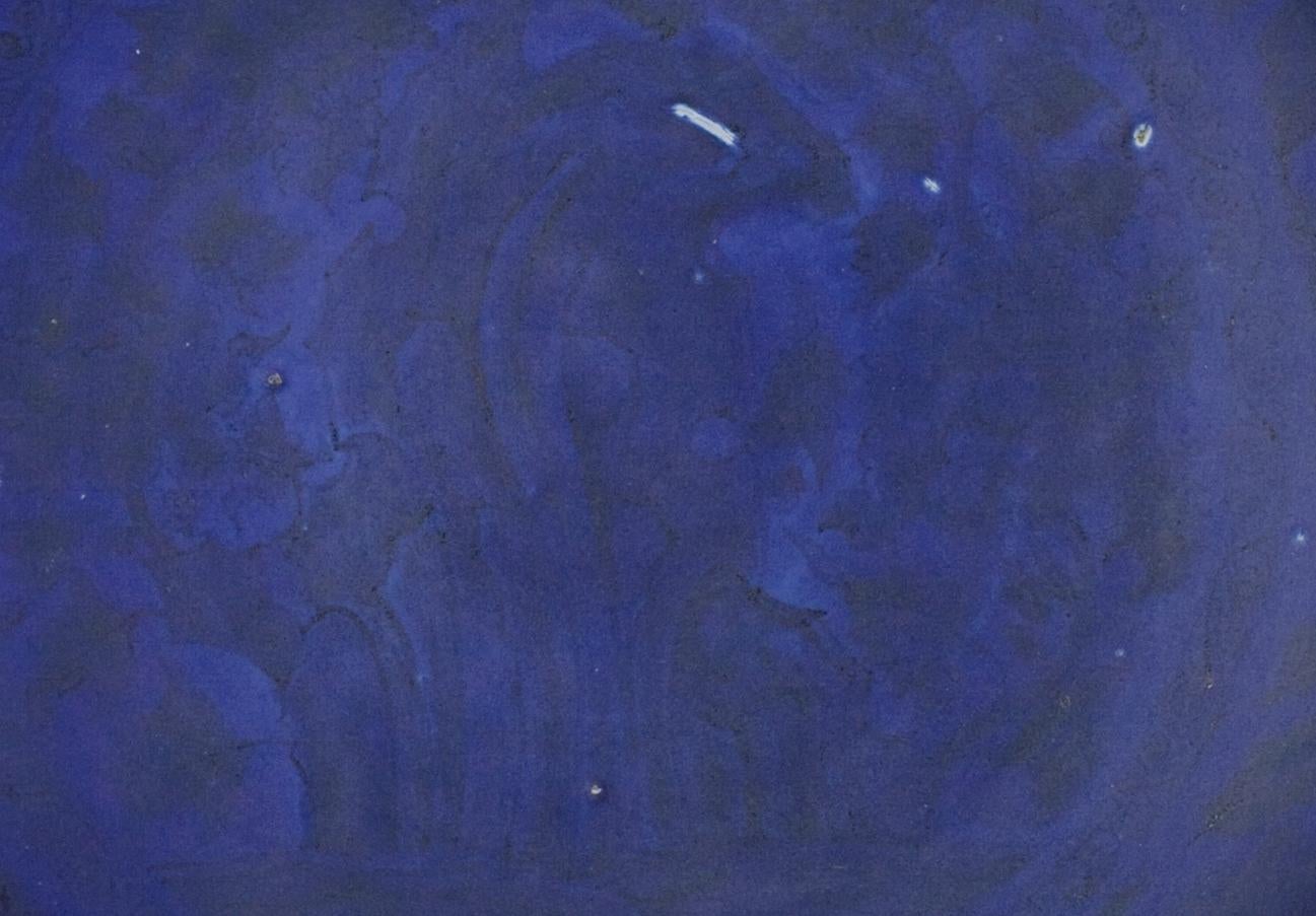 Smaltato Grande e raro piatto blu smaltato 