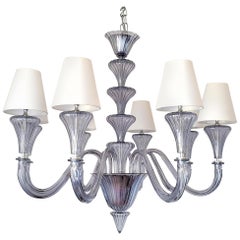 Vintage Large Blue/Gray Mid-Century Modern 8 Lights Murano Glass Chandelier by Barovier
