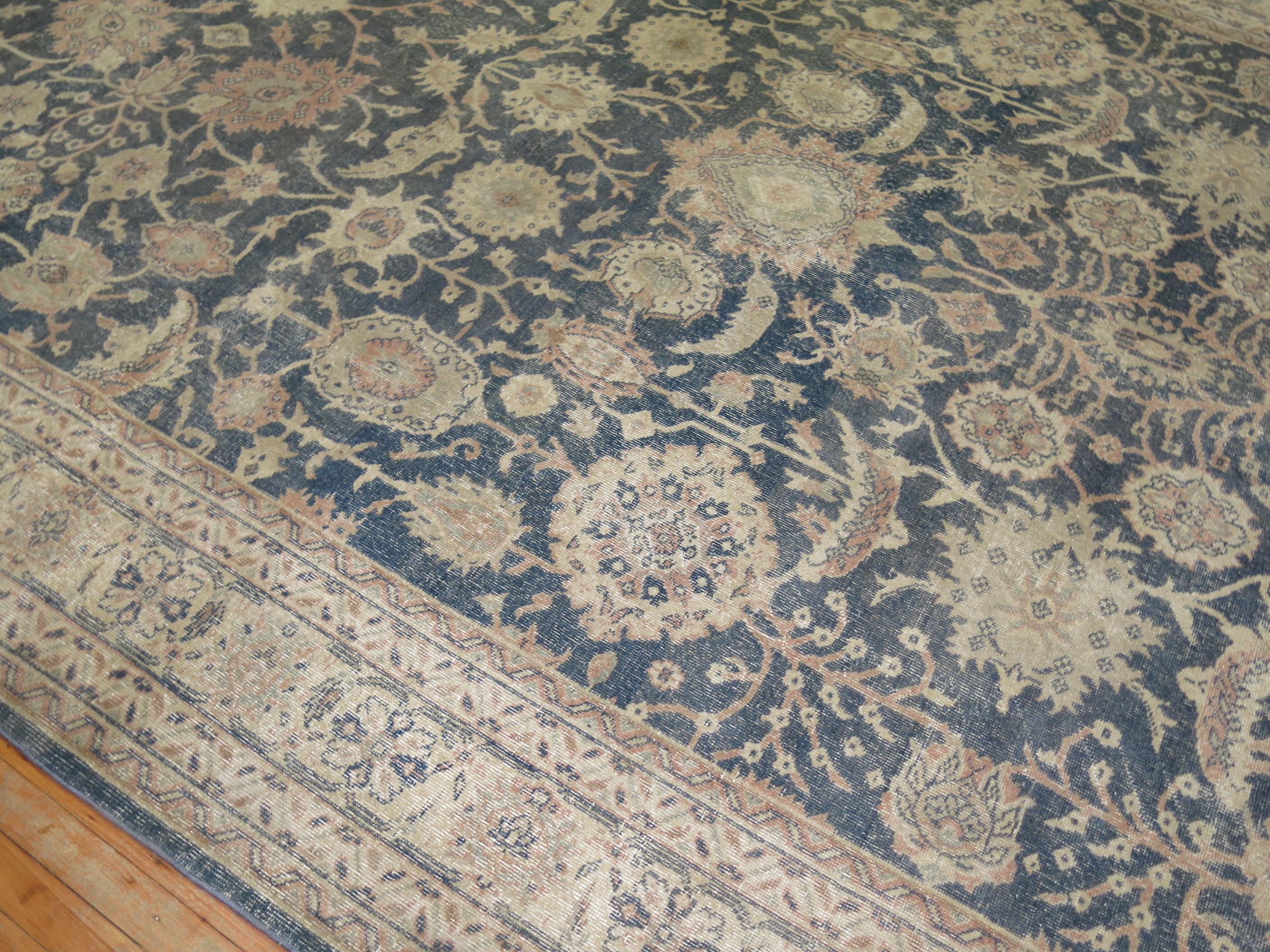 Archaistic Large Blue Gray Shabby Chic Turkish Rug