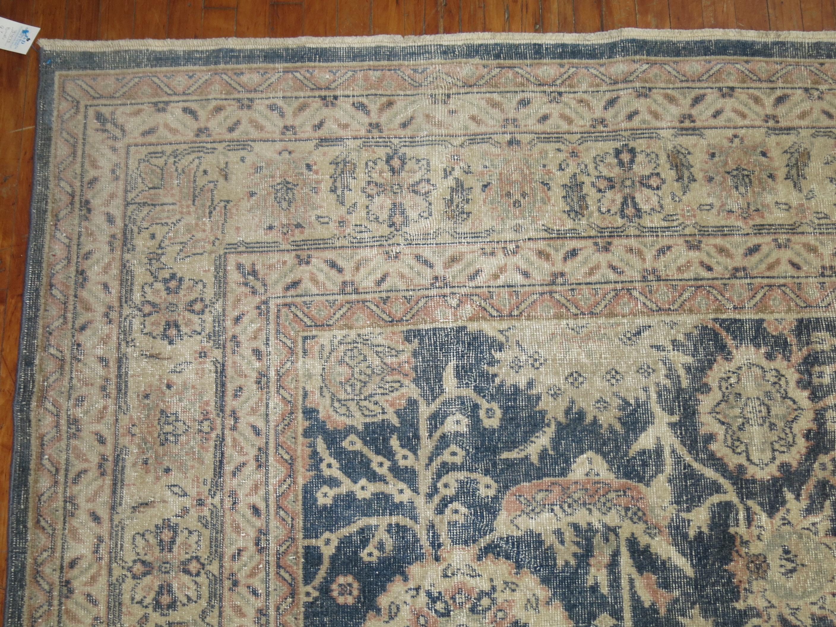 Hand-Knotted Large Blue Gray Shabby Chic Turkish Rug