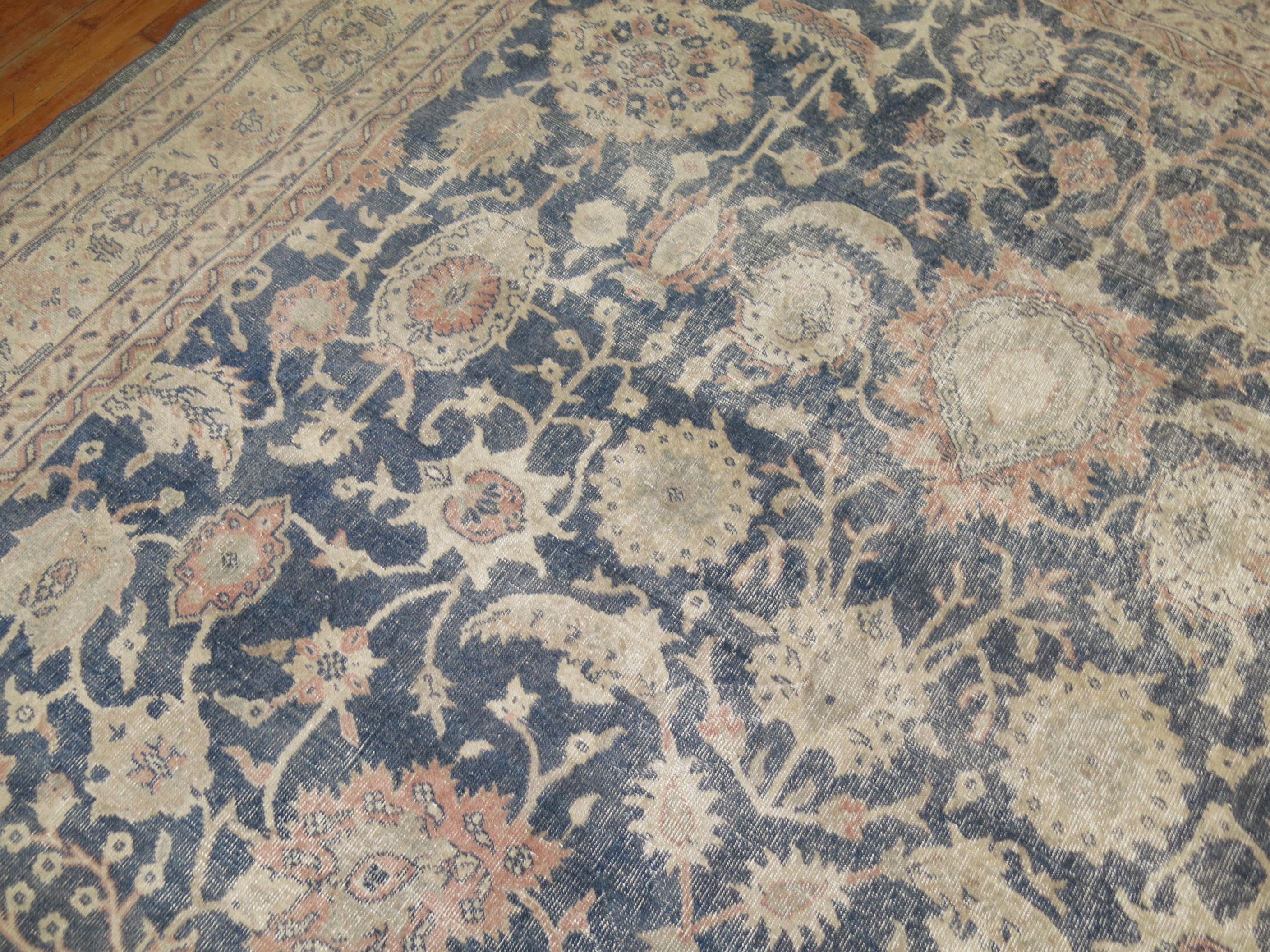 Large Blue Gray Shabby Chic Turkish Rug In Fair Condition In New York, NY