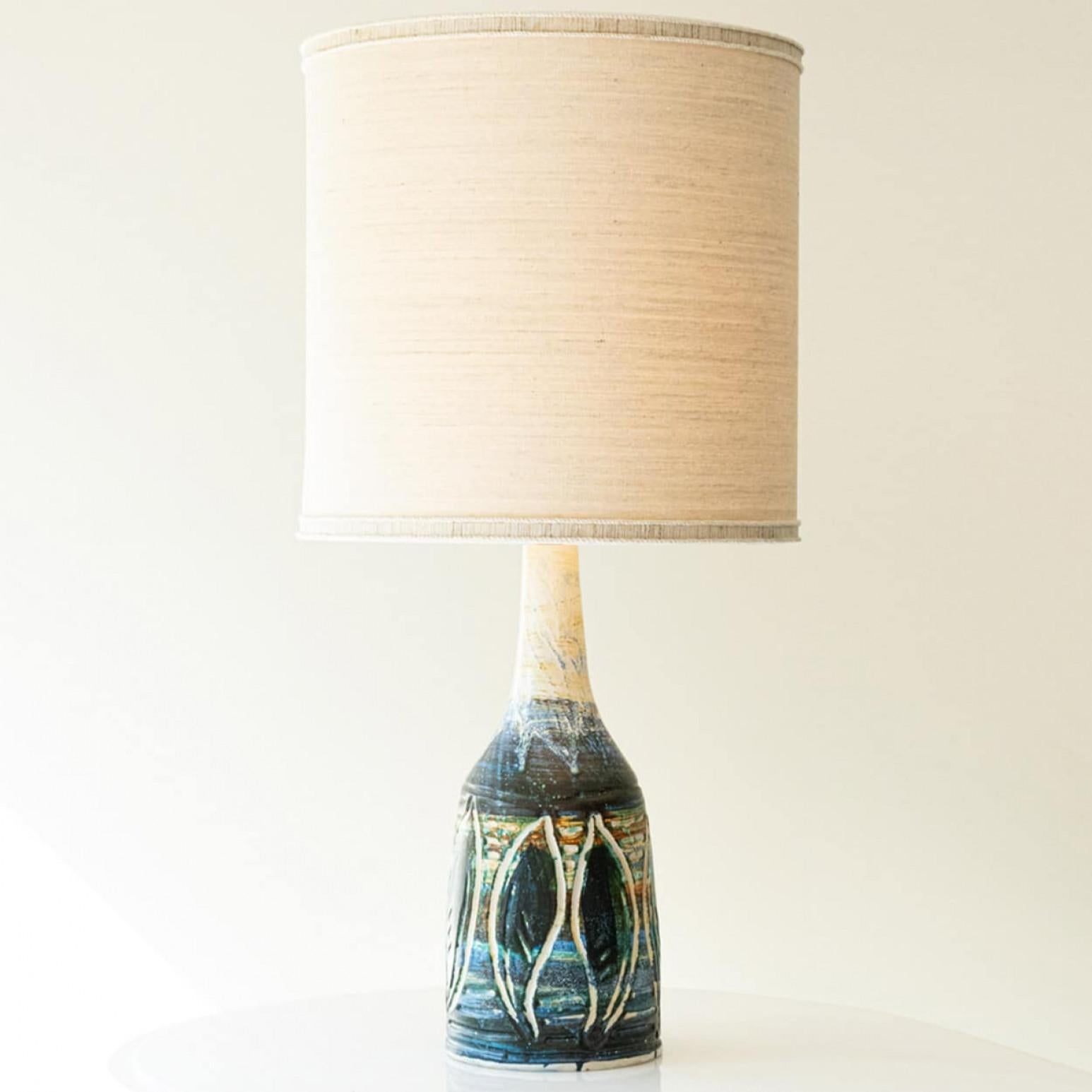 Fine XX secolo Large Blue Green Ceramic Table Floor Lamp, New Lampshade by R. Houben, 1970 in vendita