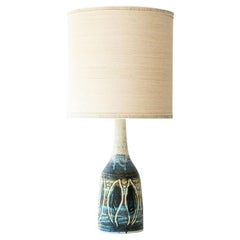 Large Blue Green Ceramic Table Floor Lamp, New Lampshade by R. Houben, 1970
