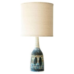 Large Blue Green Ceramic Table Floor Lamp, New Lampshade by R. Houben, 1970