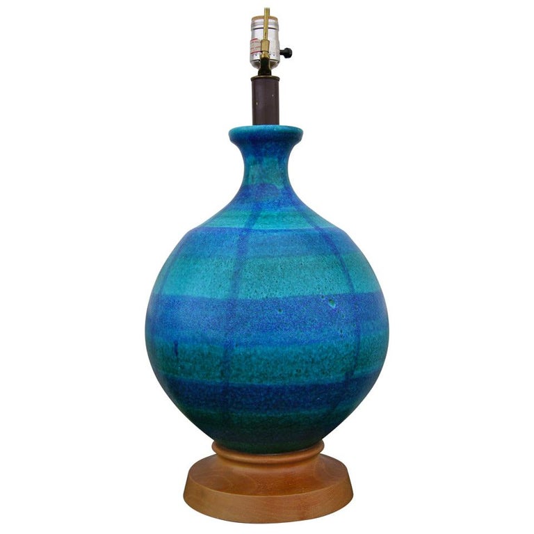 Large Blue-Green Ceramic Table Lamp by Bitossi For Sale