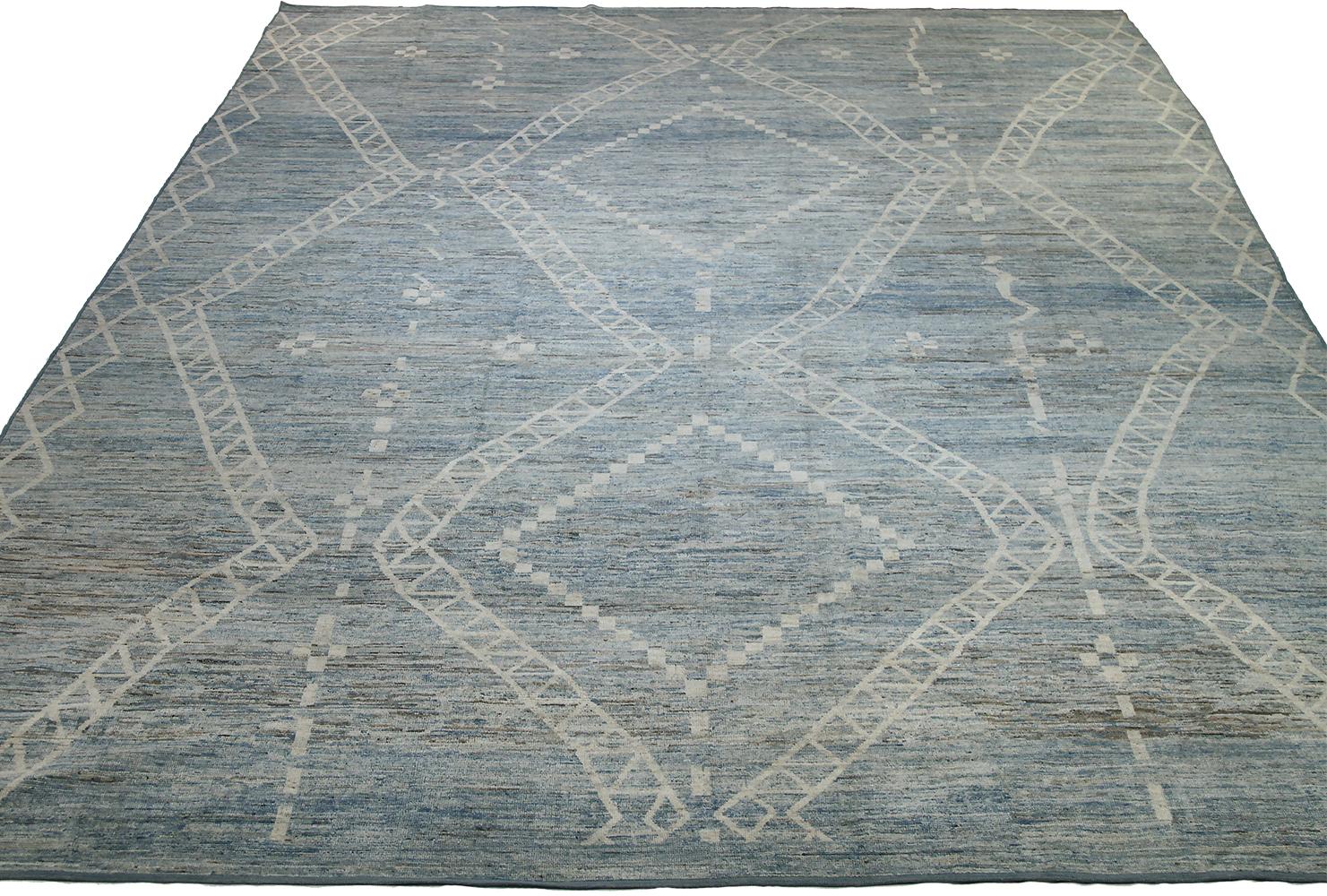 Contemporary Large Blue Green Modern Moroccan Style Rug. Size: 13 ft 7 in x 19 ft 5 in