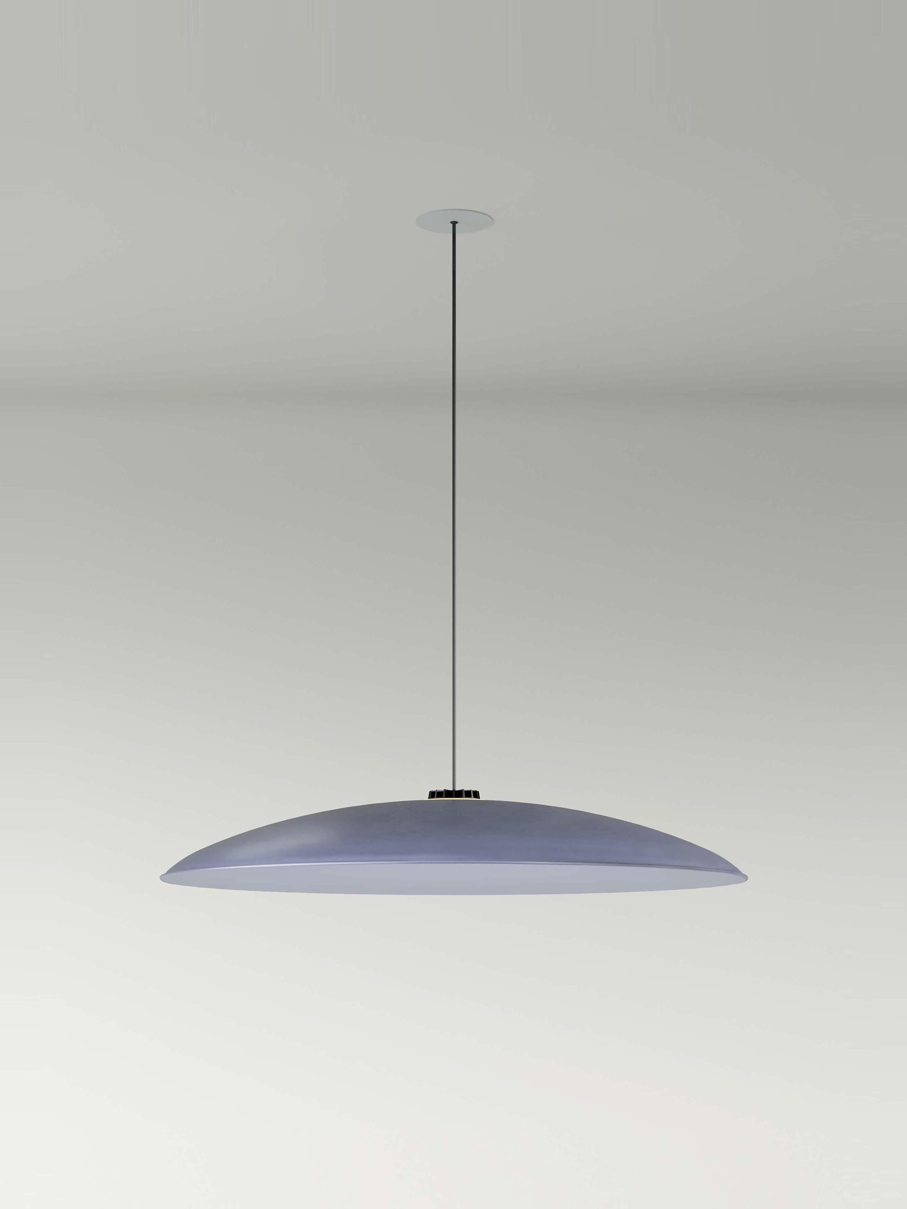 Large blue headhat plate pendant lamp by Santa & Cole
Dimensions: d 75 x h 11 cm
Materials: Metal.
Cable length: 3 meters.
Available in other colors and sizes. Available in 2 cable lengths: 3 meters, 8 meters.
Available in 2 canopy colors: