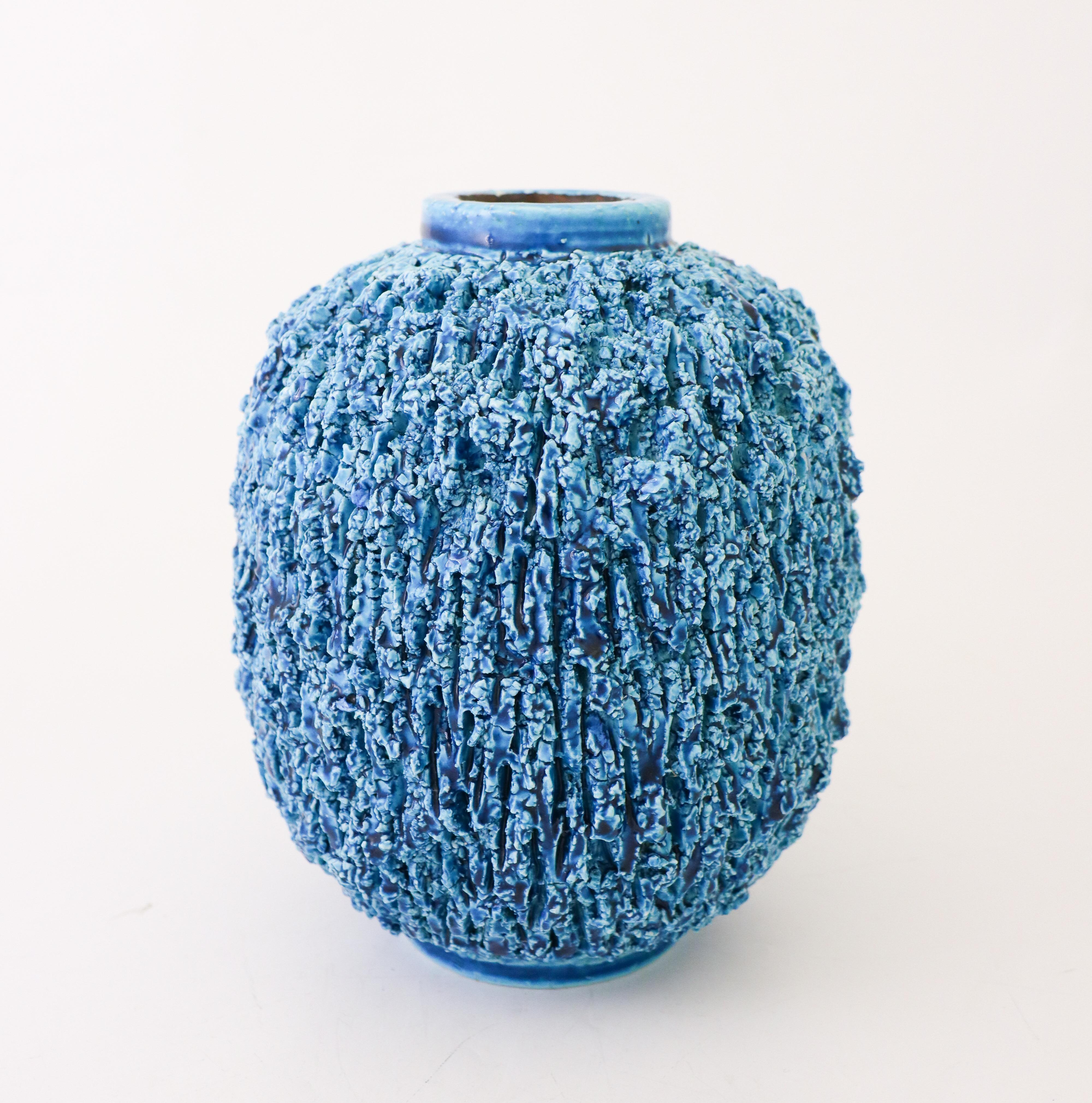 Swedish Large Blue Hedgehog Vase, Ceramic, Gunnar Nylund Rörstrand, Scandinavian Modern