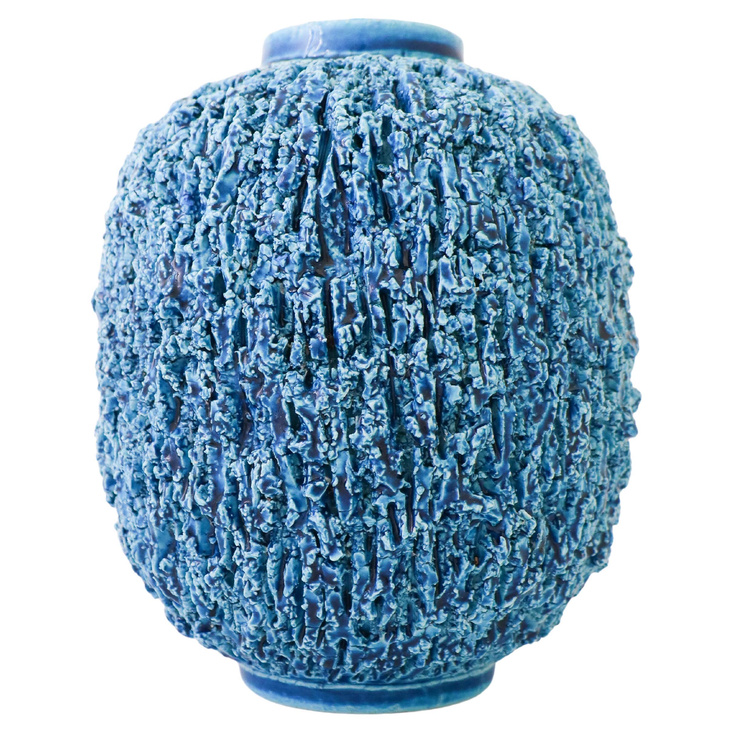 Large Blue Hedgehog Vase, Ceramic, Gunnar Nylund Rörstrand, Scandinavian Modern