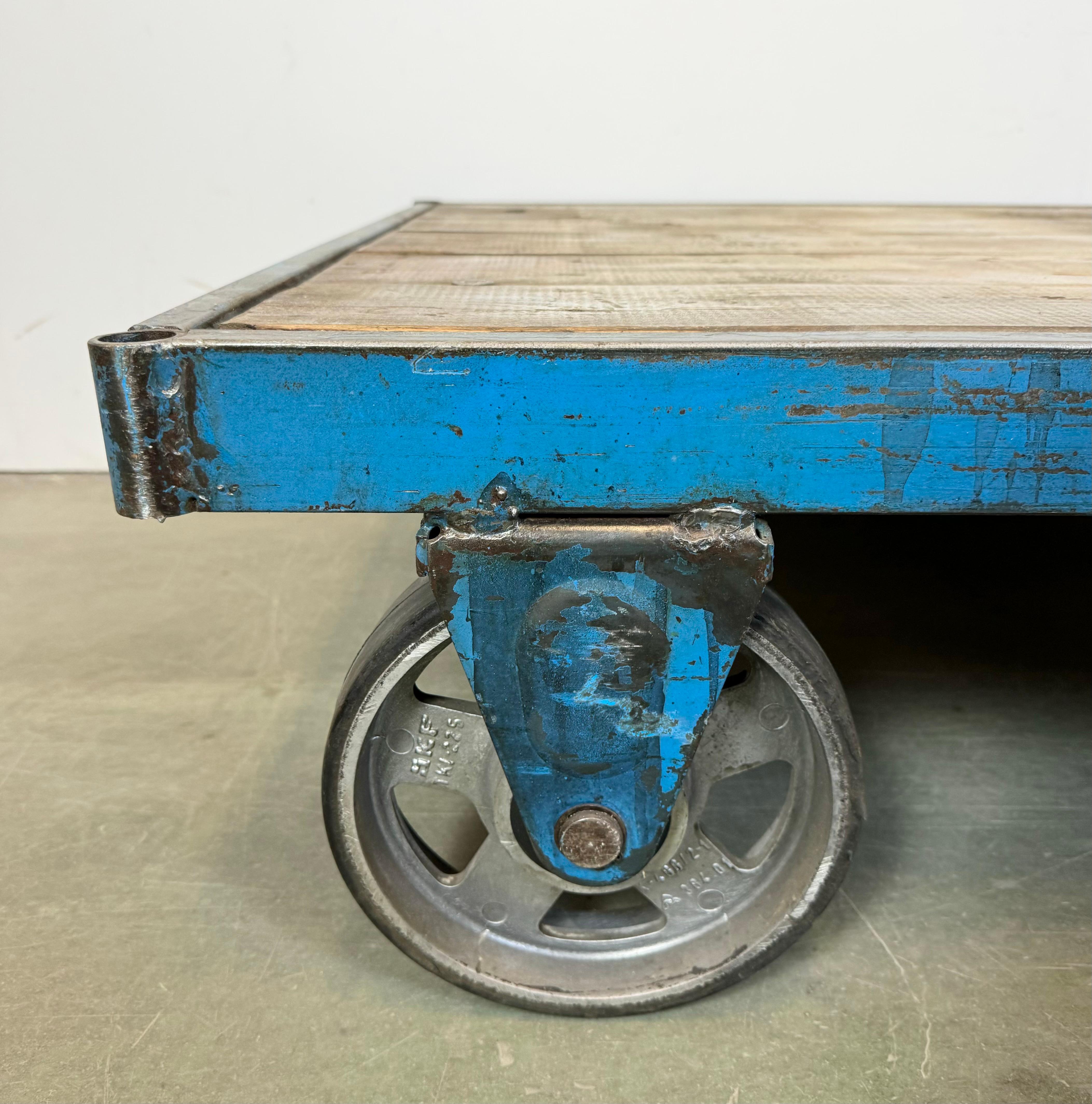Large Blue Industrial Coffee Table Cart, 1960s For Sale 8