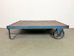 Large Blue Industrial Coffee Table Cart, 1960s