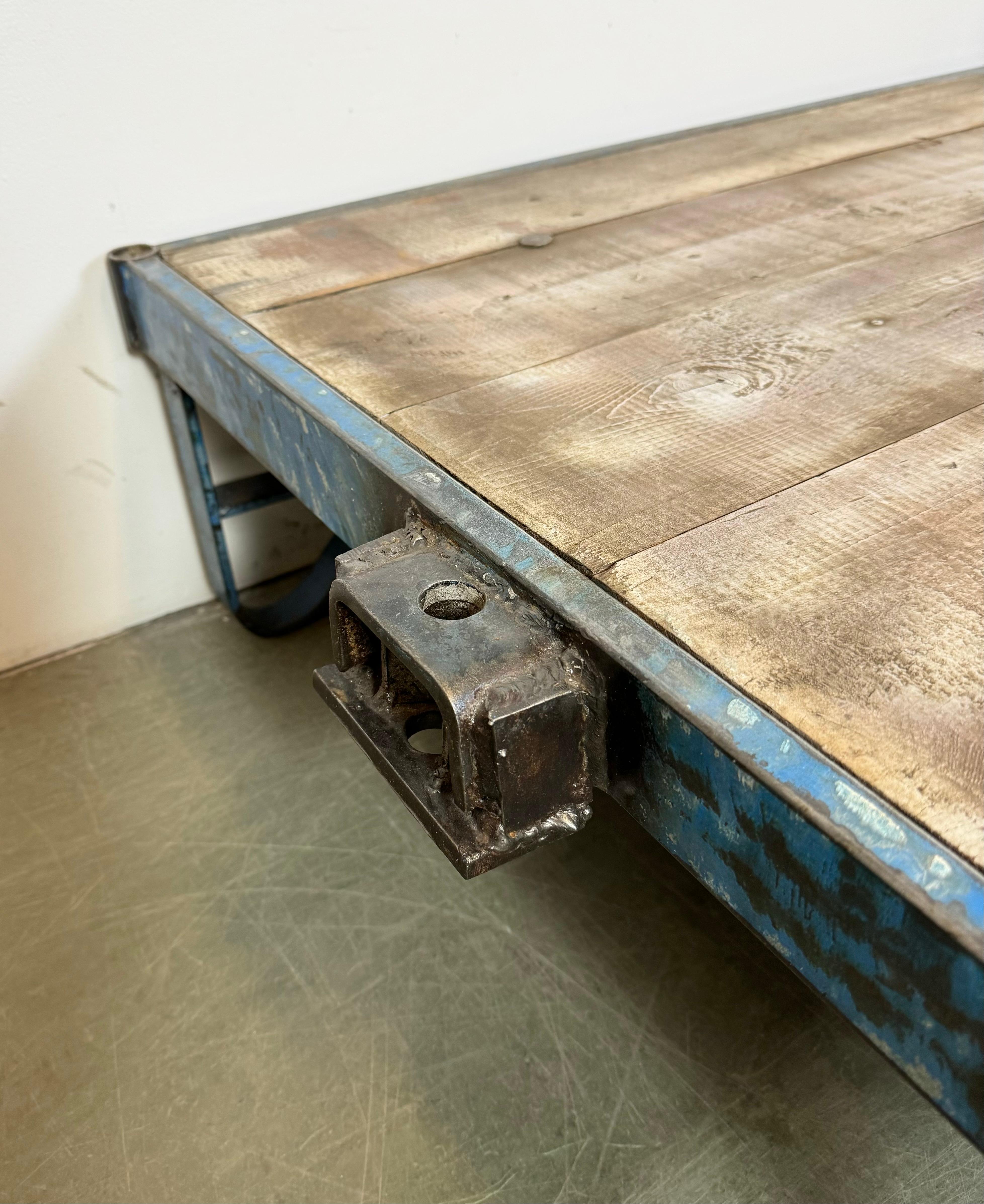 Mid-20th Century Large Blue Industrial Coffee Table Cart, 1960s For Sale