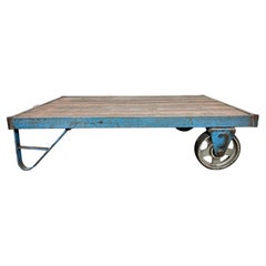 Large Blue Industrial Coffee Table Cart, 1960s