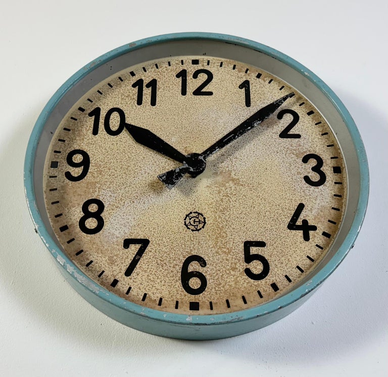 Large Blue Industrial Factory Wall Clock from Chronotechna, 1950s
